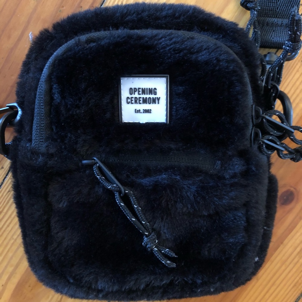 Opening Ceremony Black Faux-Fur Mini Crossbody Bag
